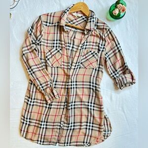 Entro Beige and Black Plaid button Down Shirt